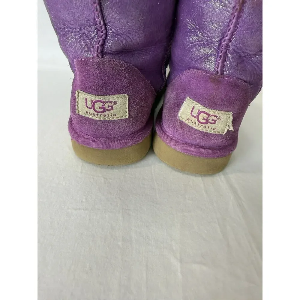 UGG Classic Glitter Boots Big Girls Size 4 Purple Grape Sparkle
